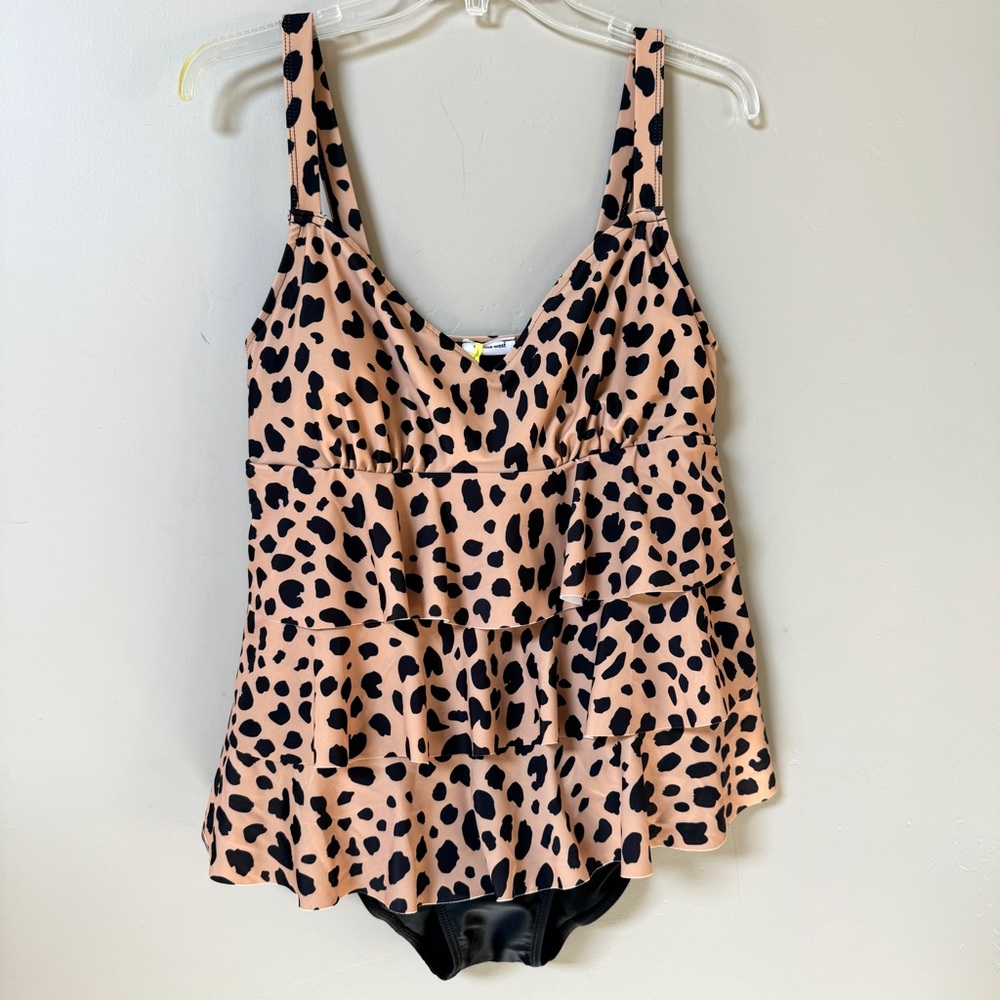 NWT Marina West triple ruffle leopard print one piece SPF 50+ swimsuit Sz Large - Picture 4 of 8